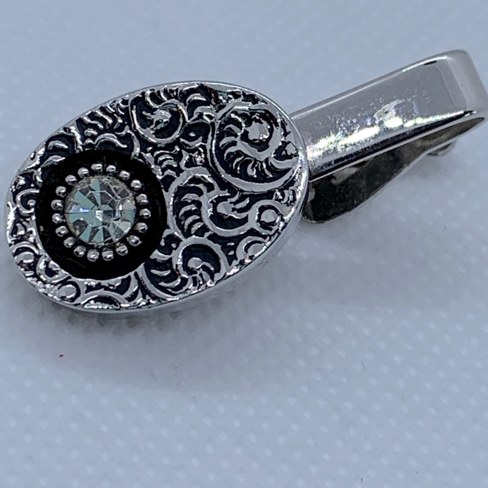 Men’s Silver Tone Tie Bar w/Clear Stone
